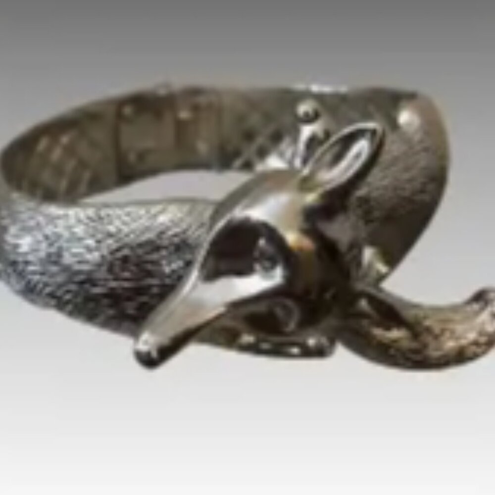 Vintage Castlecliff Silver Plated Fox Clamper Cuff Bracelet Vintage Hinged Fox - Picture 7 of 7